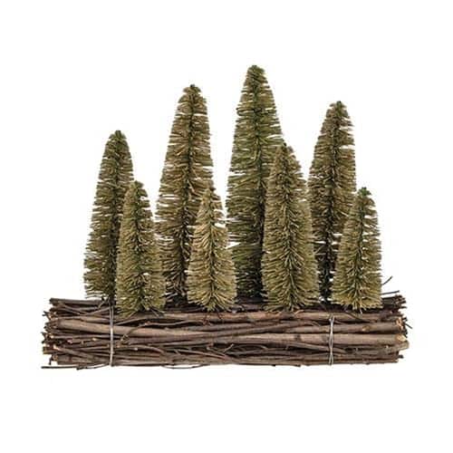 BreeBe - Bottle Brush Christmas Trees on Wooden Log - Green, Brown