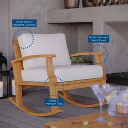 Marina Outdoor Patio Teak Rocking Chair by Modway - Natural White