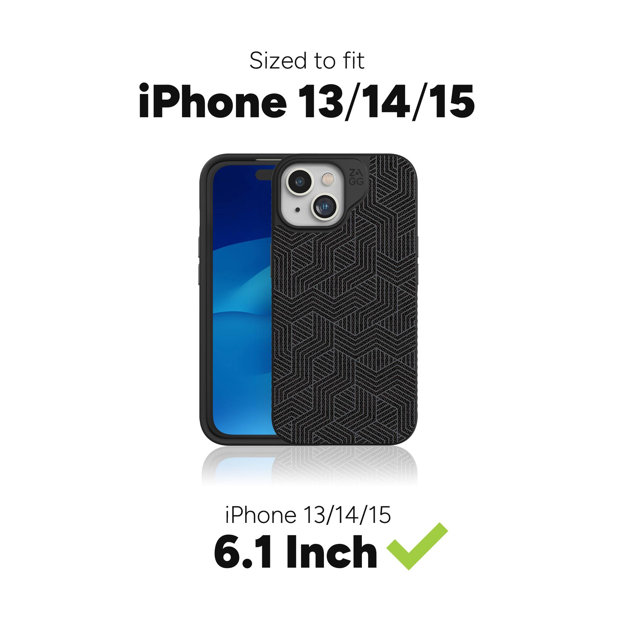 The text on the image is grouped and corrected as follows:

Sized to fit iPhone 13/14/15.

iPhone 13/14/15 6.1 Inch.