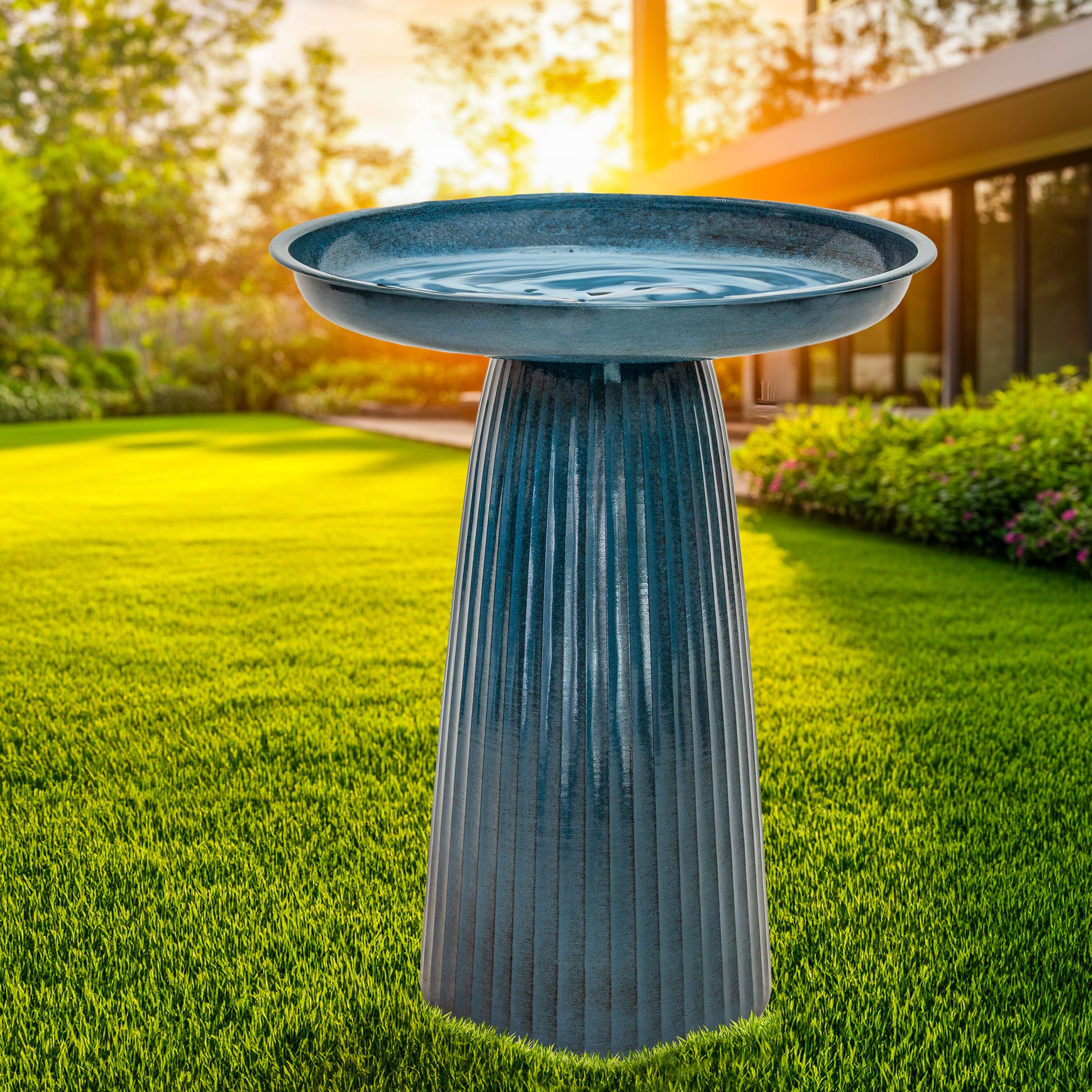 Alt View 8. Sunnydaze - Gleeful Garden Metal Outdoor Bird Bath - Blue.
