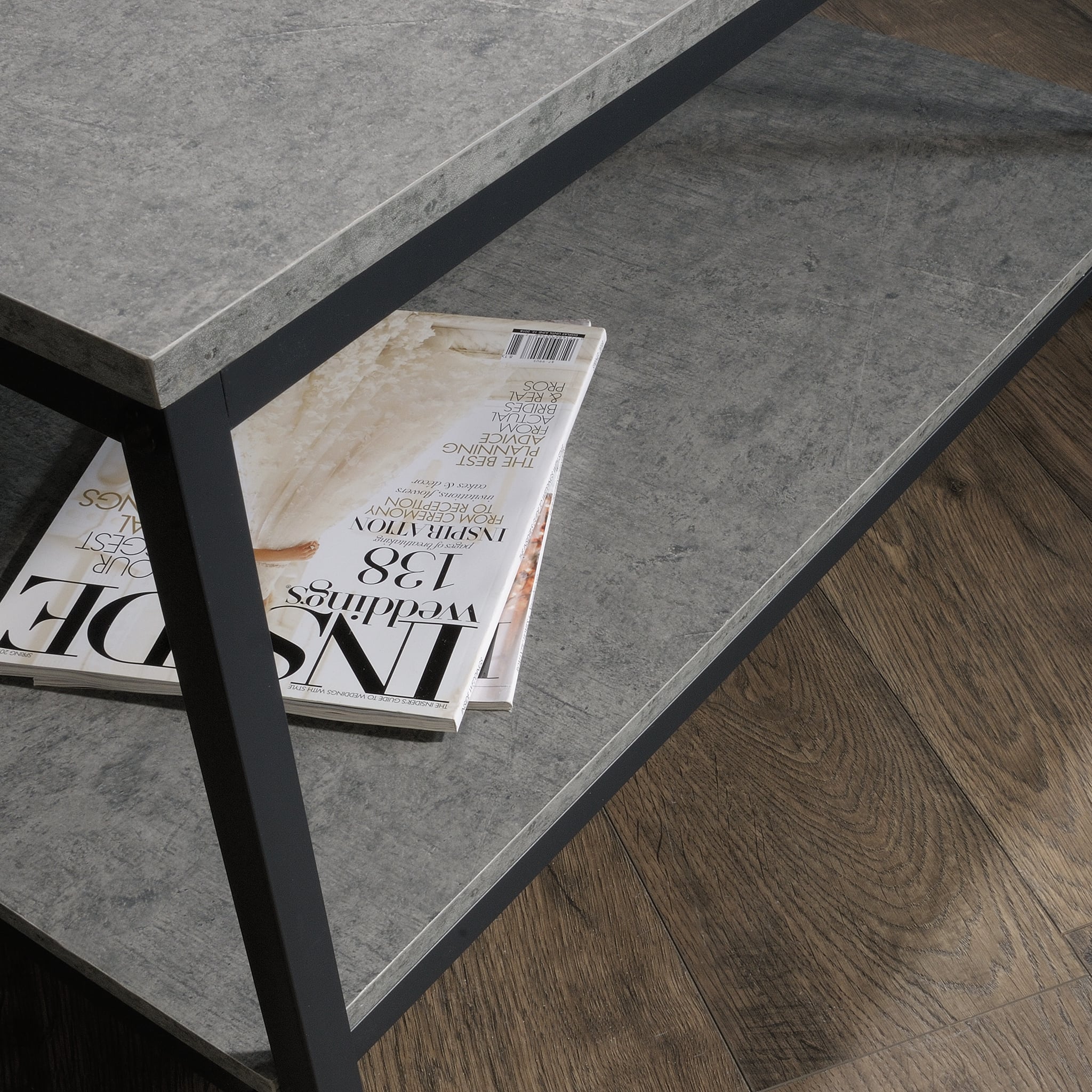 Angle. Sauder - North Avenue Concrete Coffee Table - Gray/Black.