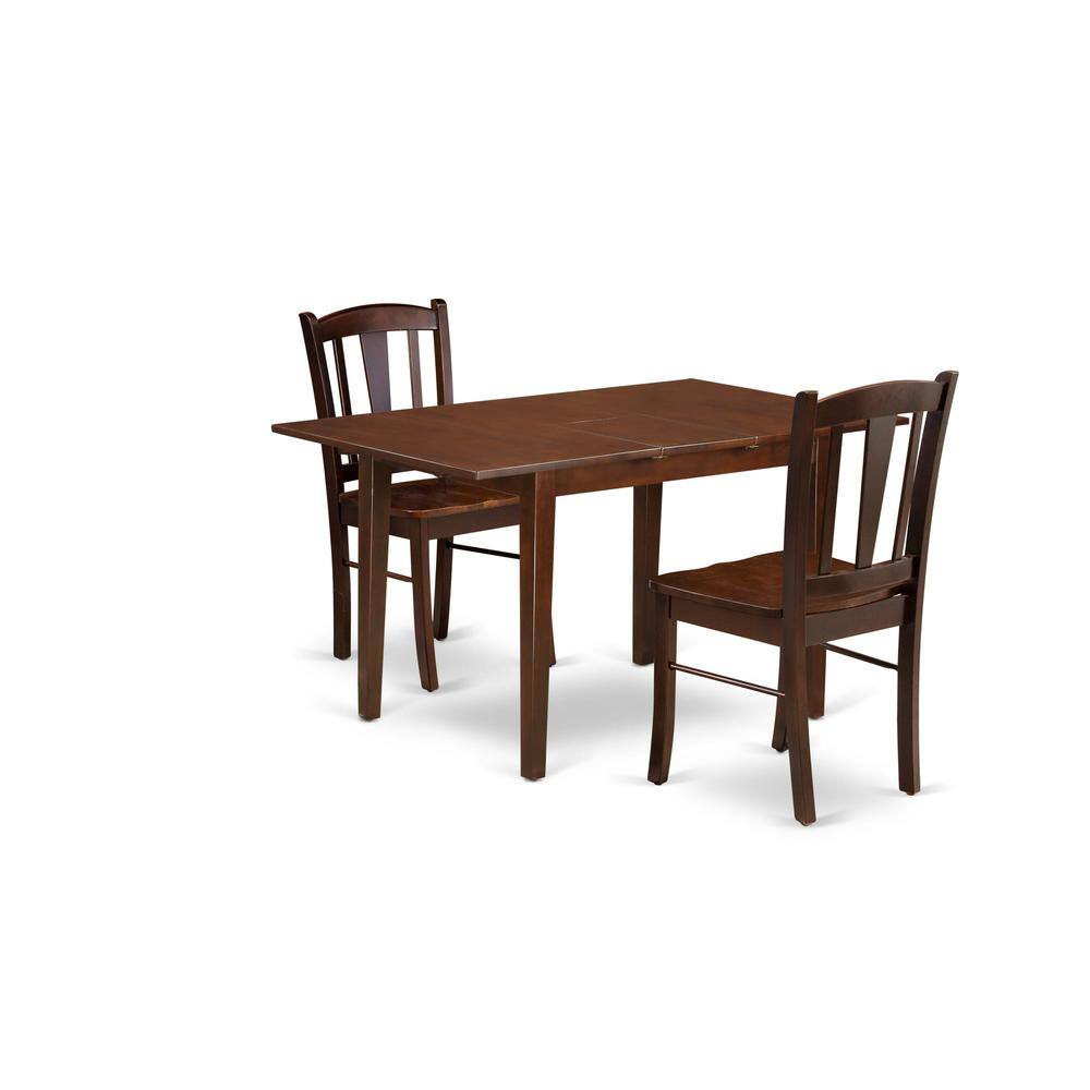 Alt View 1. East West Furniture - NFDL3-MAH-W - 3-Pc Dining Room Table Set- 2 Dining Chair with Wooden Seat and Slatted Chair Back - Butterfly Leaf - Mahogany.