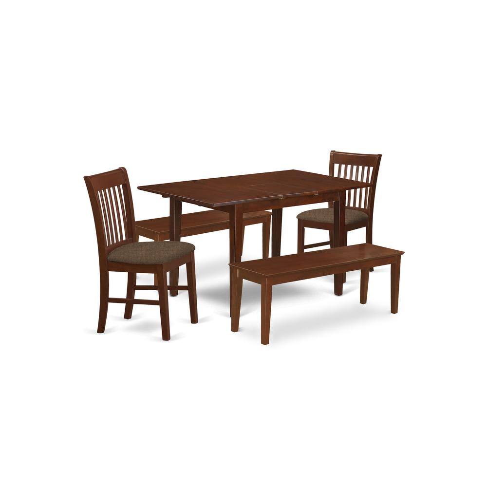 Back. East West Furniture - PSNO5C-MAH-C 5 PC Dining room set- Table with 2 Dining Table Chairs and 2 Benches - Mahogany.