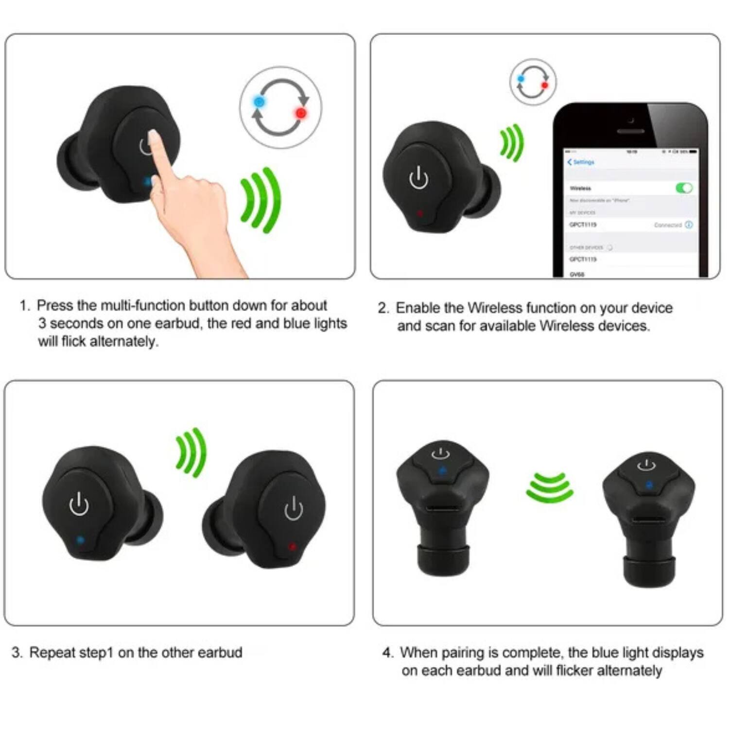 Left. Stock Preferred - Wireless Earbuds Bluetooth CSR V4.2 In-Ear Stereo Headphones.