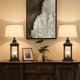 HOMLUX - 52 in. Black LED Table Lamp Desk Lamps Interior Lighting with Linen Shade for Bedroom, 2 Bulb included