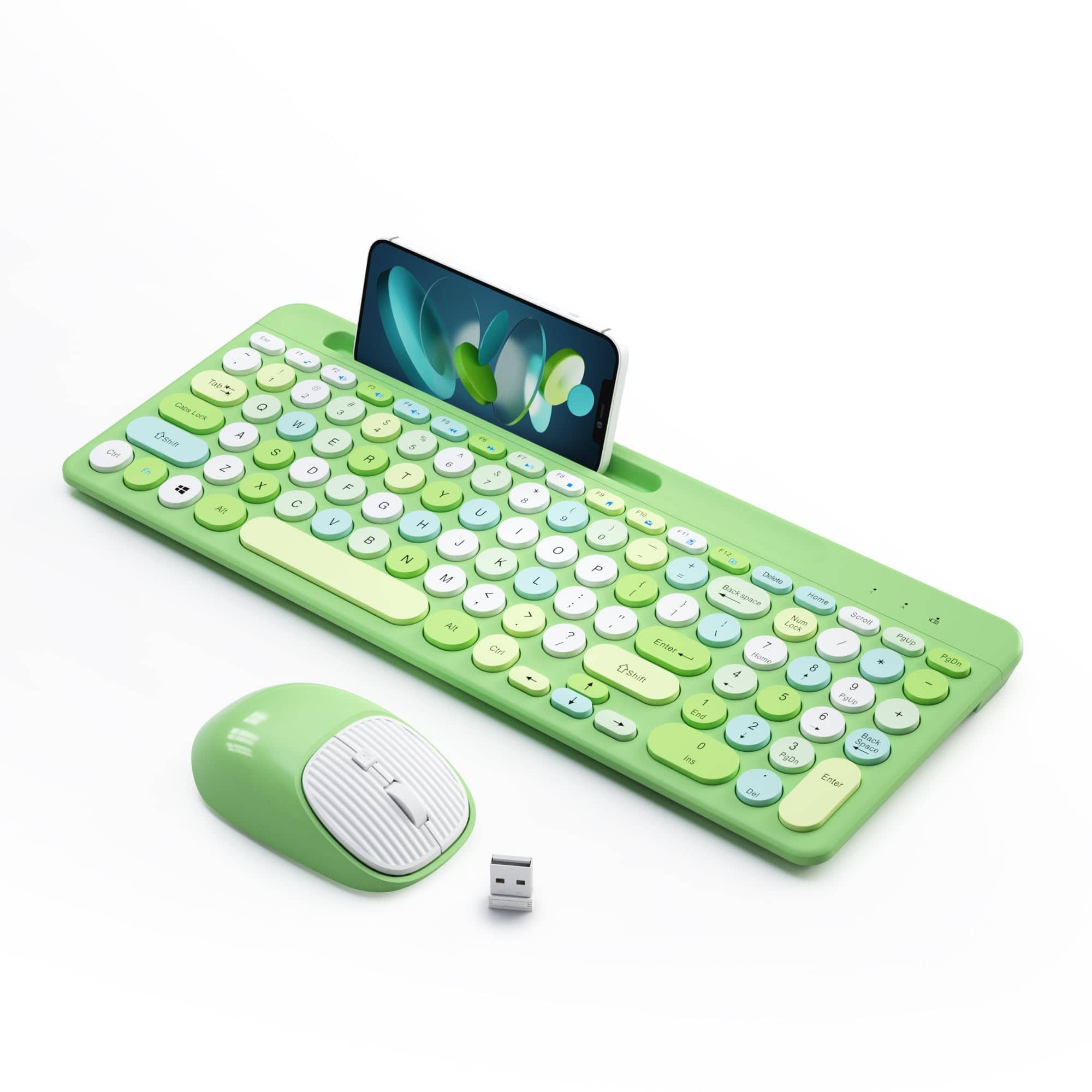 TECH SAFARI - And Mouse Wireless Multi-device Rechargeable Combo With Phone Holder bluetooth 5 0 3 0 Quiet Compatible Mac - Green