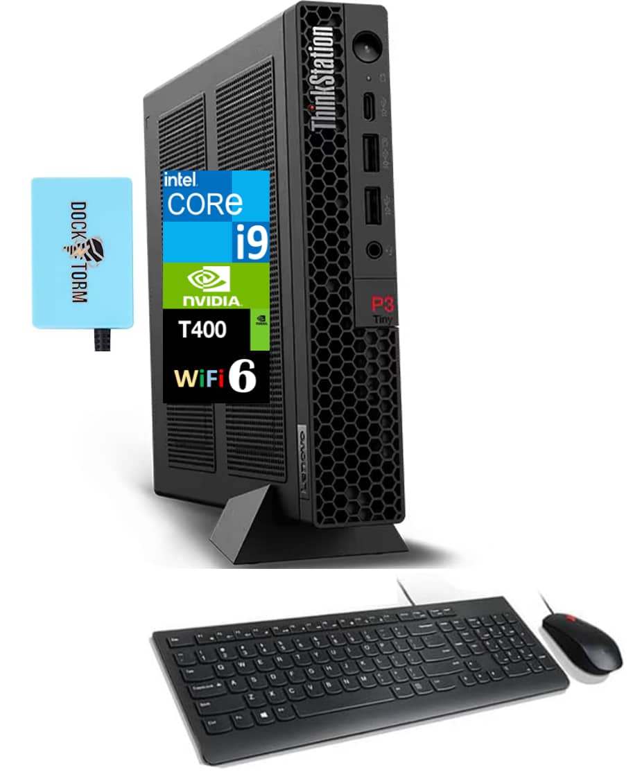 Lenovo - ThinkStation P3 Mini Desktop (Intel i9-14900, 32GB DDR5, 1TB PCIe SSD, NVIDIA T400, Win 11 Pro) w/USB Hub - Black