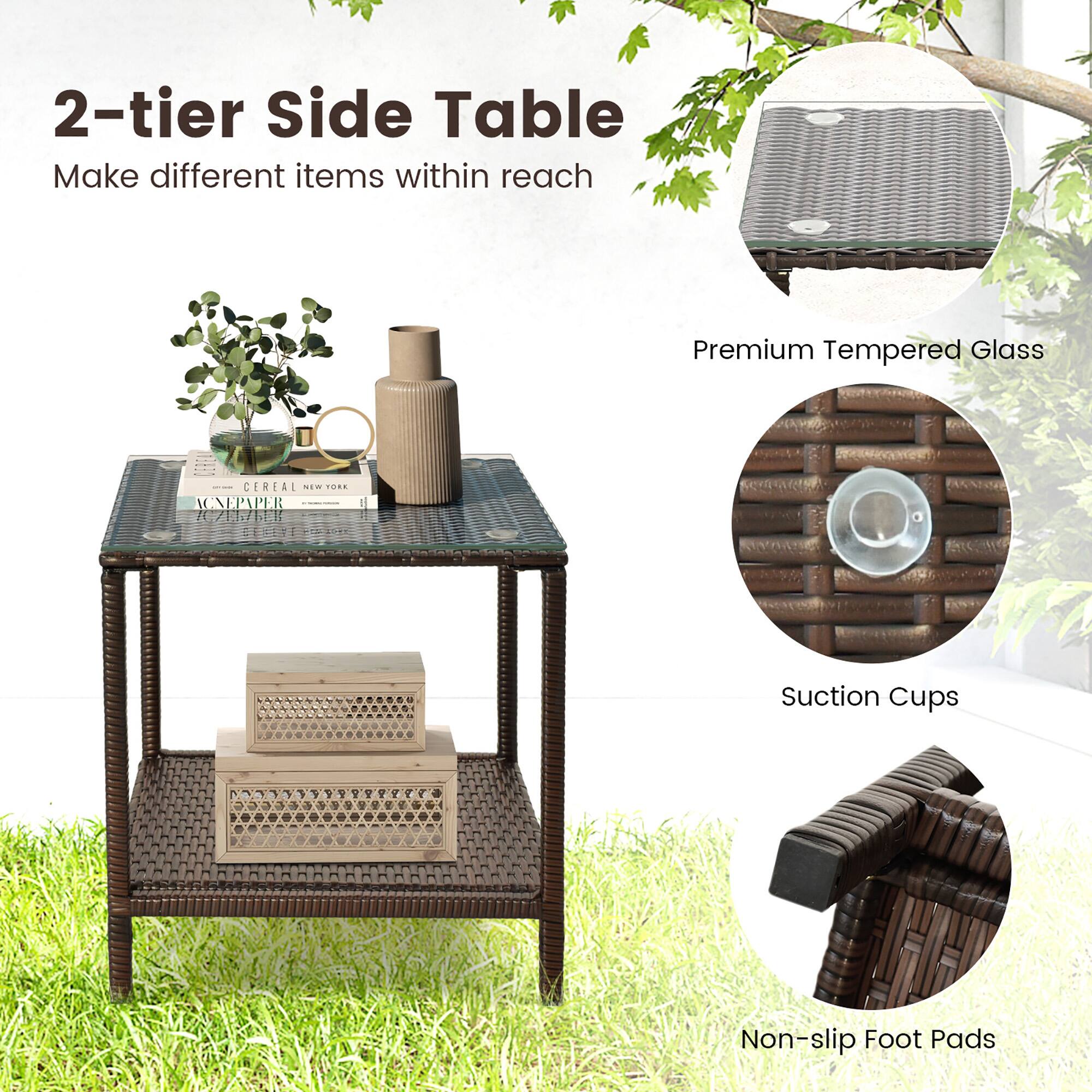 2-tier Side Table  
Make different items within reach  

Premium Tempered Glass  
Suction Cups  
Non-slip Foot Pads