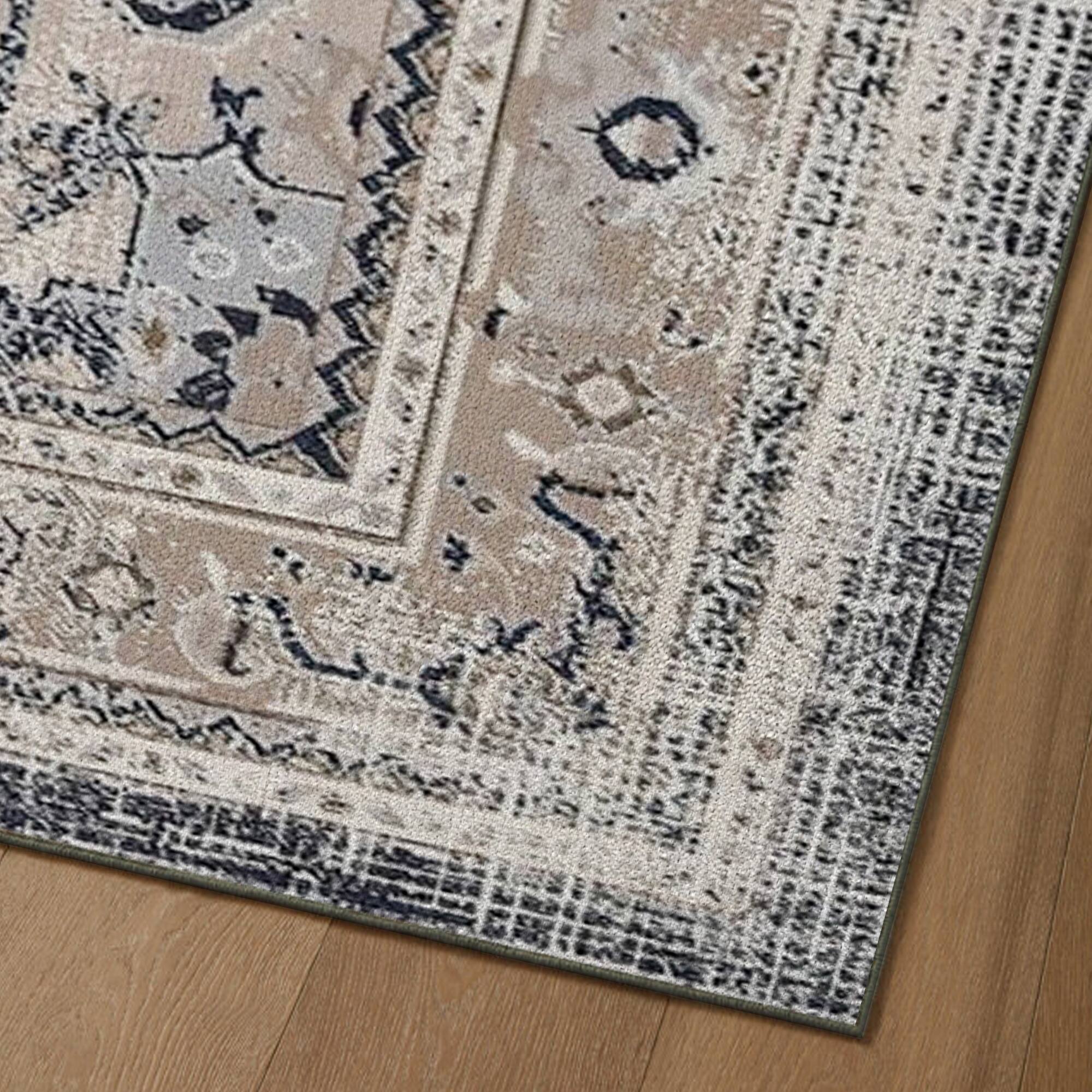 Alt View 4. Ihomeadore - 7FT x 5FT Vintage Bohemia Cotton Area Rug with Non-Slip TPR Backing for Indoor Living Room and Entryway - Blue.