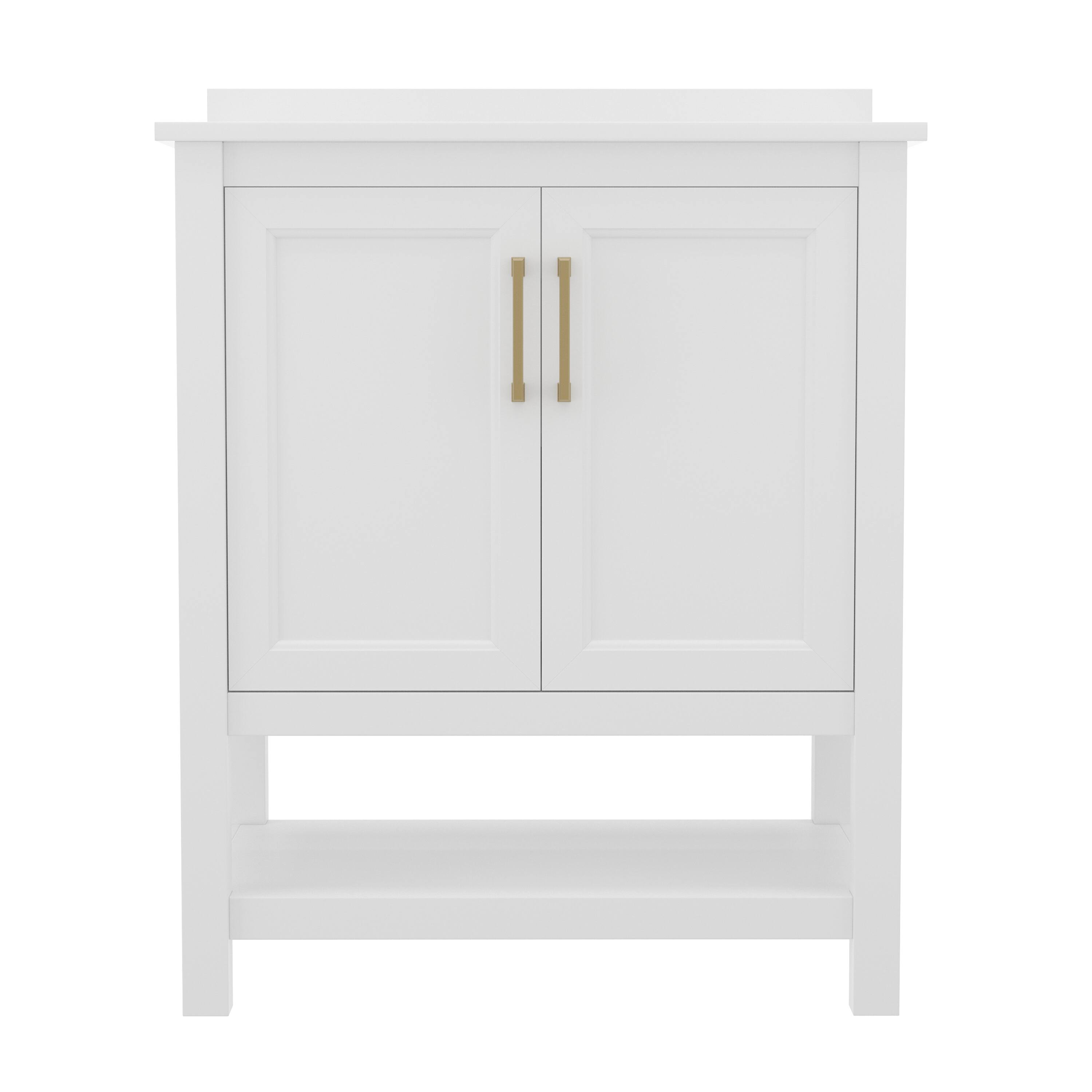 Alt View 7. Emma + Oliver - Vesta Bathroom Vanity, Single Sink Cabinet with 2 Soft Close Doors and Open Shelf, Carrara Marble Finish Countertop - White Frame/Gold Hardware.
