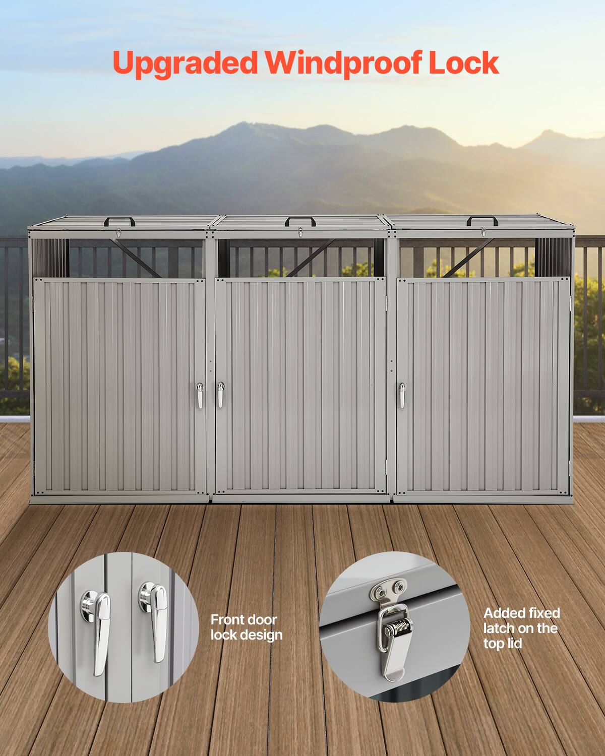 Upgraded Windproof Lock

Front door lock design

Added fixed latch on the top lid