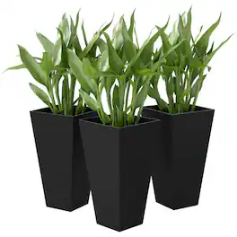 PULUZ - Tall Planters for Outdoor Plants Set of 3, 28 In Taper Planters with Drainage Holes, Indoor Grande Plant Pots - Black