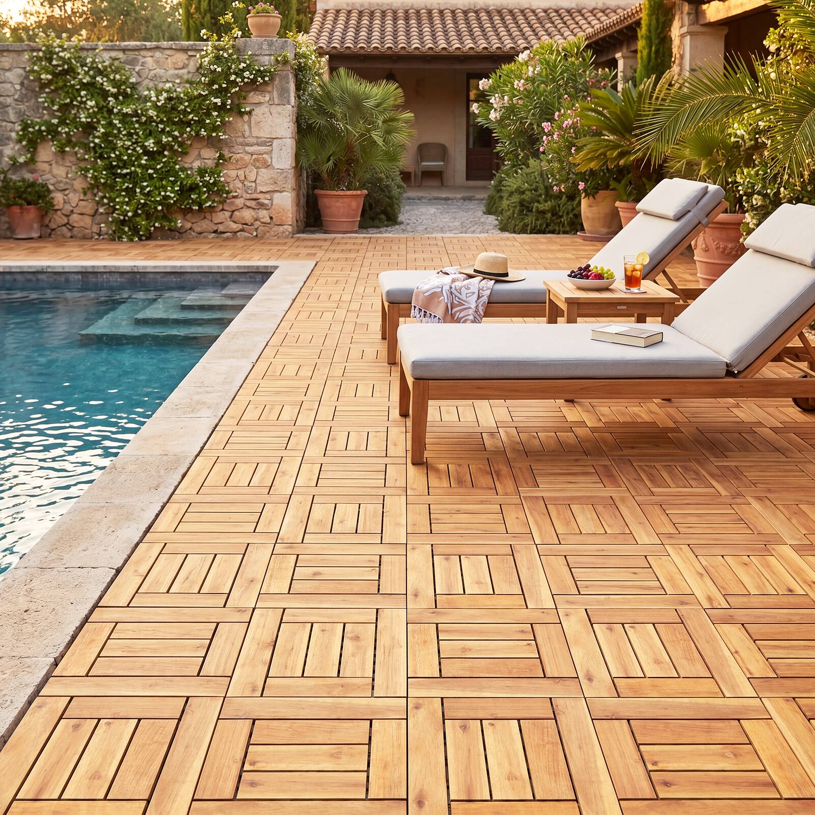 Alt View 3. Costway - Costway 12" x 12" Acacia Wood Interlocking Deck Tiles, 27 PCS Waterproof Flooring Tiles - Natural.