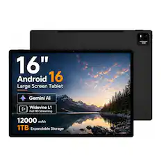 MESWAO 12 MD NOVE
16" Android 16 Large Screen Tablet
Gemini AI
Widevine L1 Full HD Streaming
12000 mAh 1TB Expandable Storage