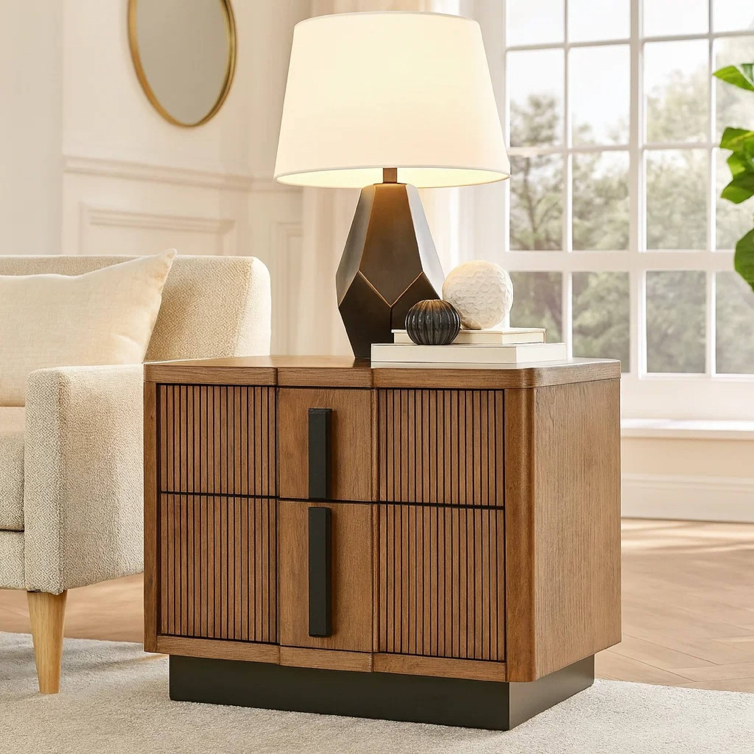 Alt View 6. Manhattan Lane - Reon Nightstand, 2 Drawers, Decorative Reeded - Brown.
