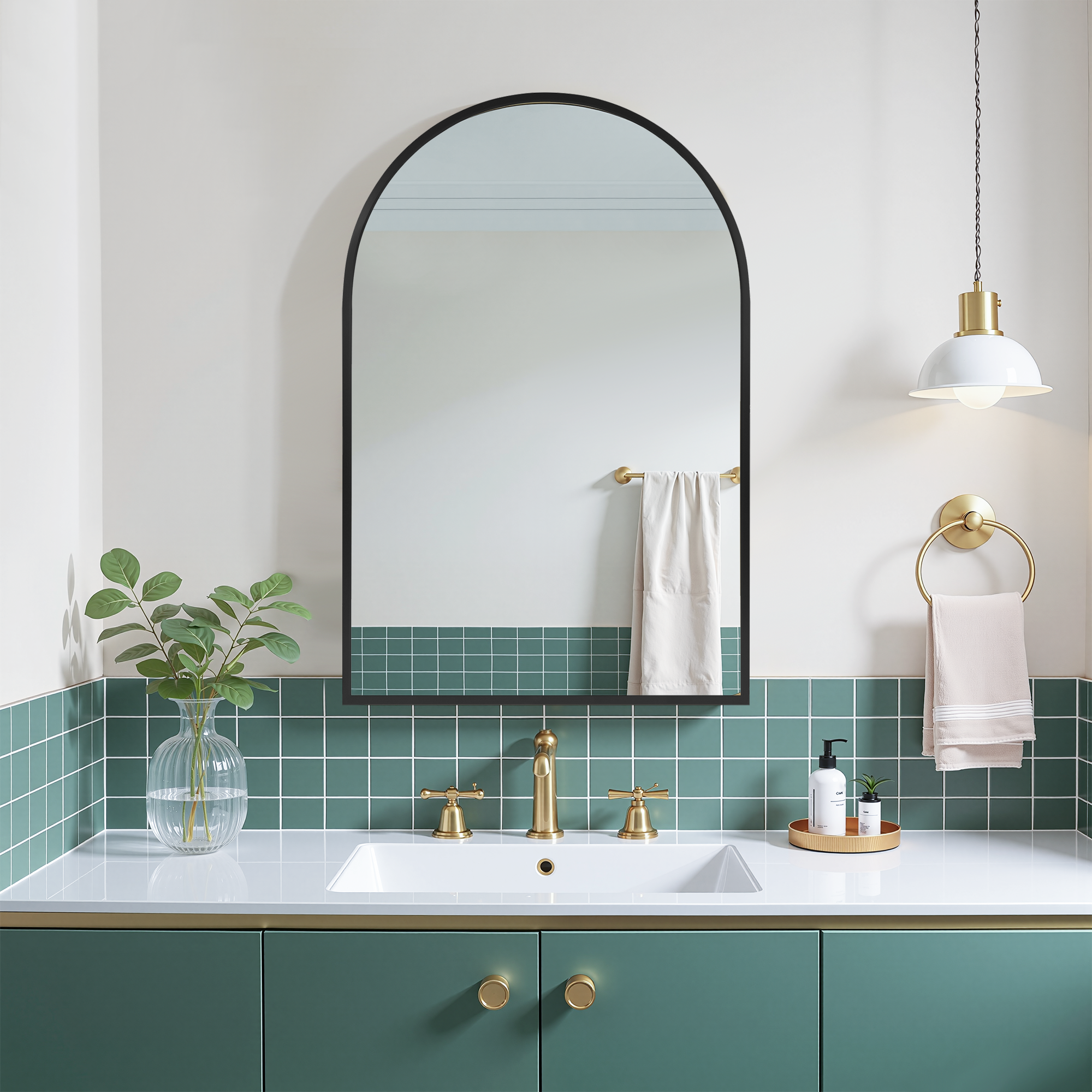 Lirago - Recessed or Surface Mounted Arch Aluminum Bathroom Mirror Cabinet Decorative Wall Mounted Mirror - Black