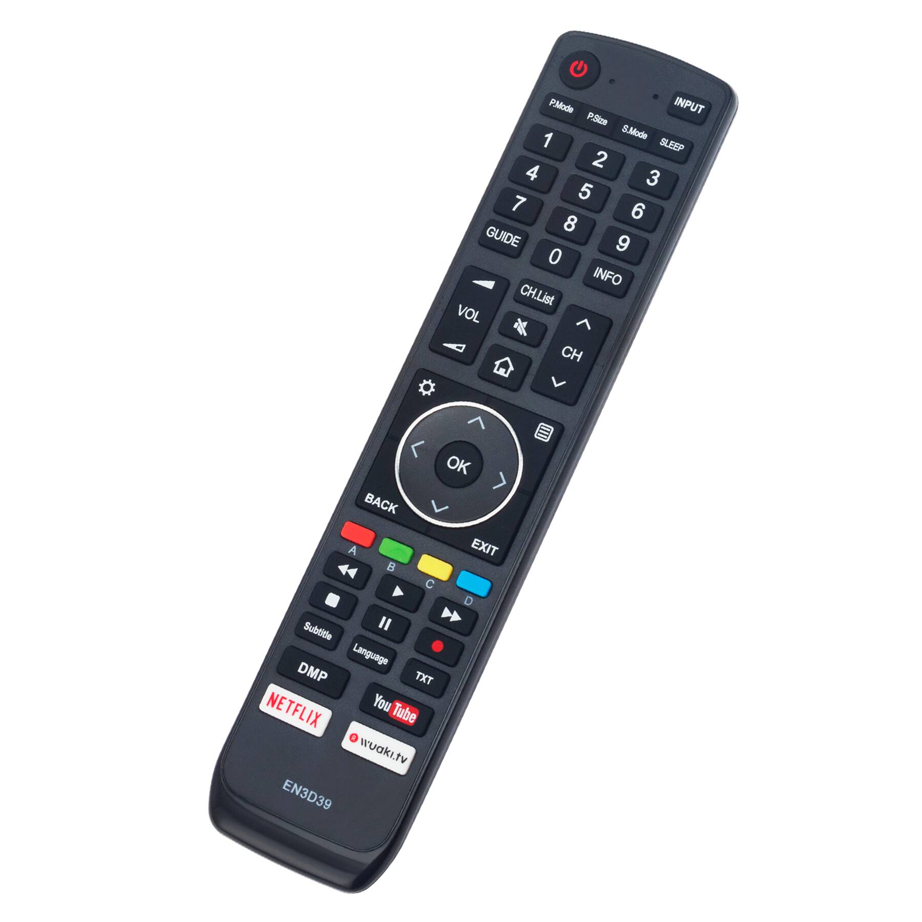 PMode INPUT PSca 1 8 SMode SLEEP 2 4 3 5 7 6 8 GUIDE 9 0 INFO CH.List VOL CH BACK A B OK EXIT Subtitle Language DMP TXT NETFLIX YouTube waki.tv EN3D39