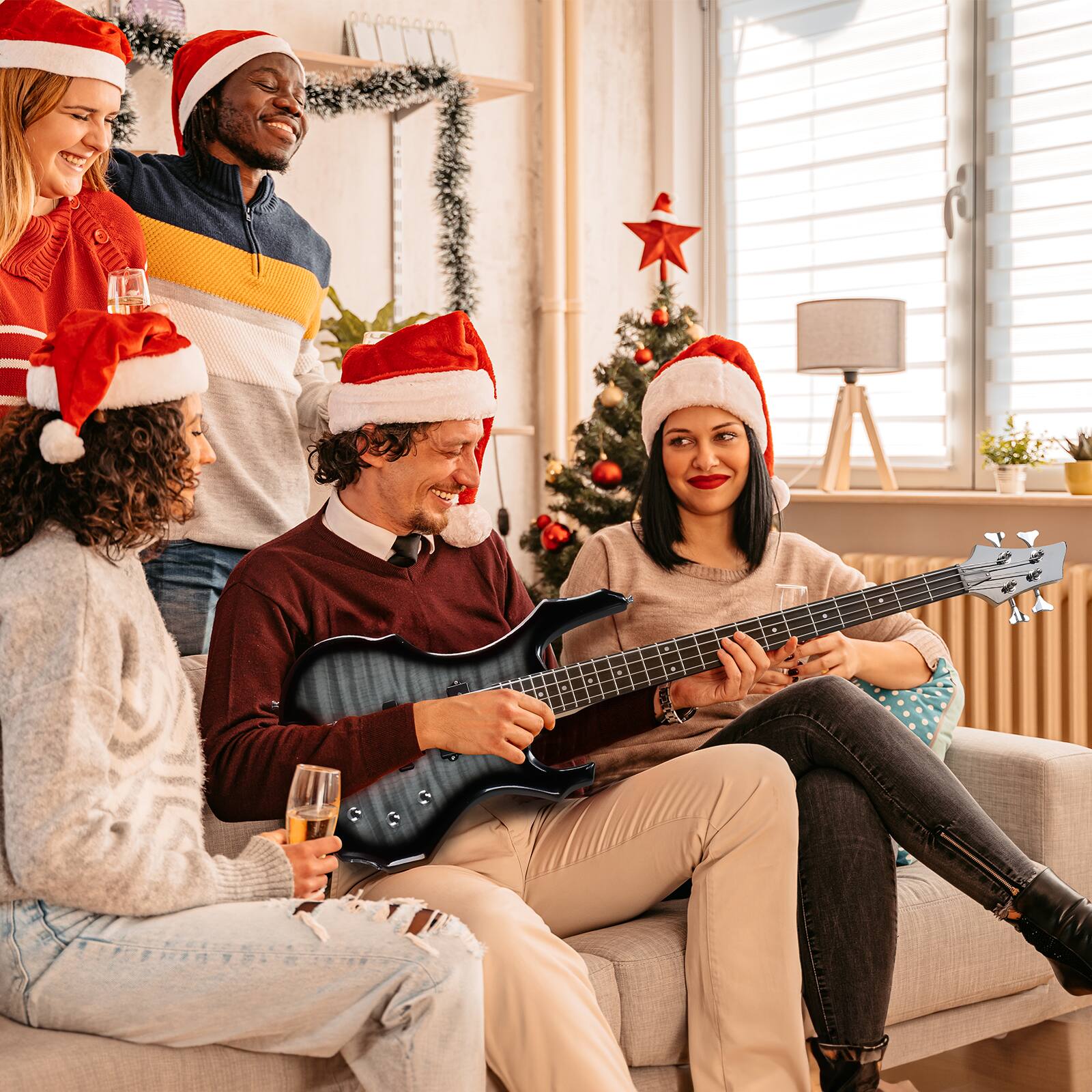 Back. Winado - Ktaxon 46" Full Size  Electric Bass Guitar 15W AMP Beginner Kits School Band.