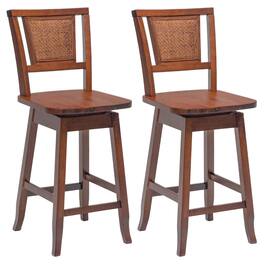 Costway - Set of 2 Swivel Bar Stools Counter Height Rubber Wood Pub Chairs w/ Rattan Back - Natural