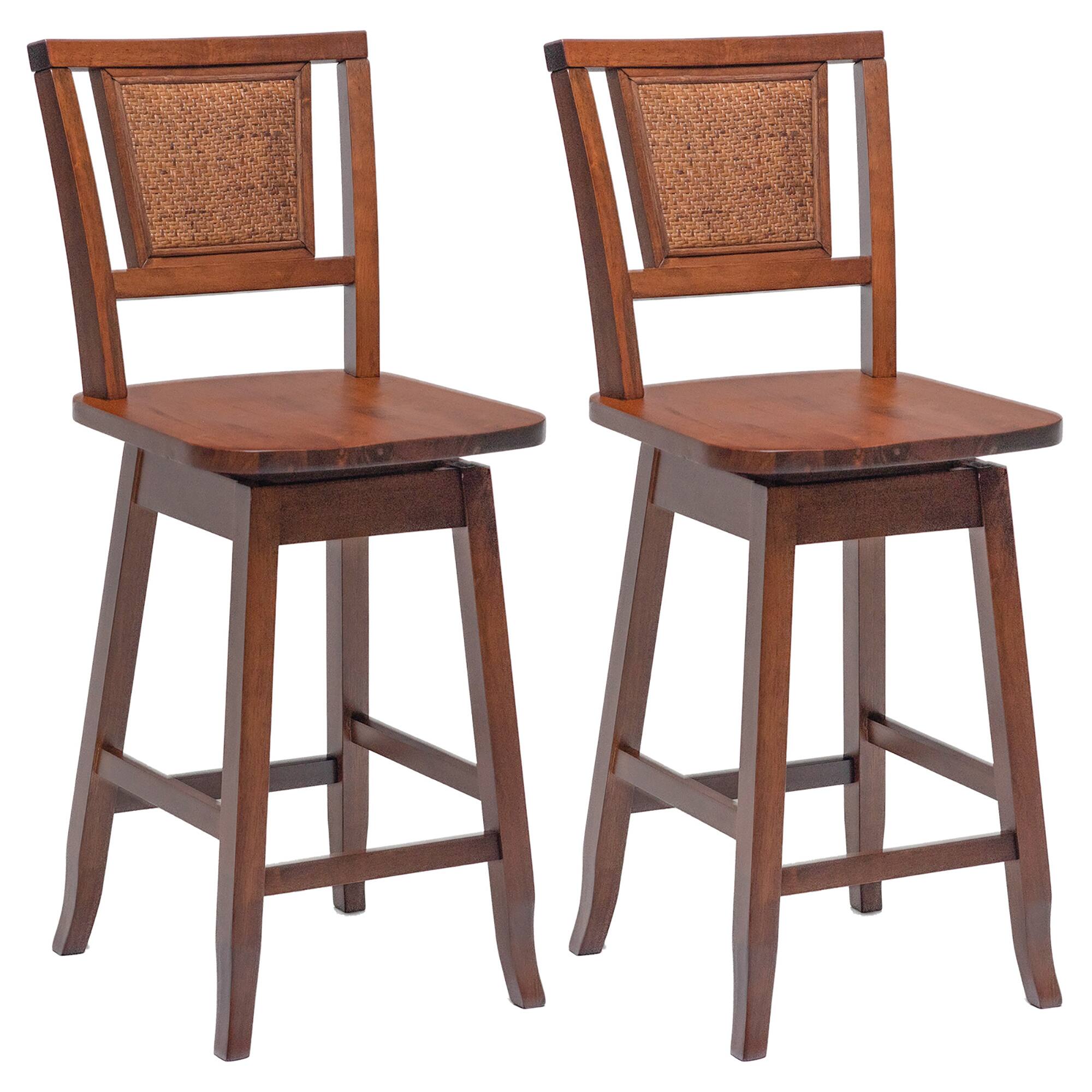 Front. Costway - Costway Set of 2 Swivel Bar Stools Counter Height Rubber Wood Pub Chairs w/ Rattan Back - Natural.