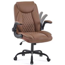 Boyel Living - Ergonomic Leather Office/Gaming Chair - Lumbar Support, Flip-Up Armrests, 360° Swivel, Adjustable Rocking - Brown