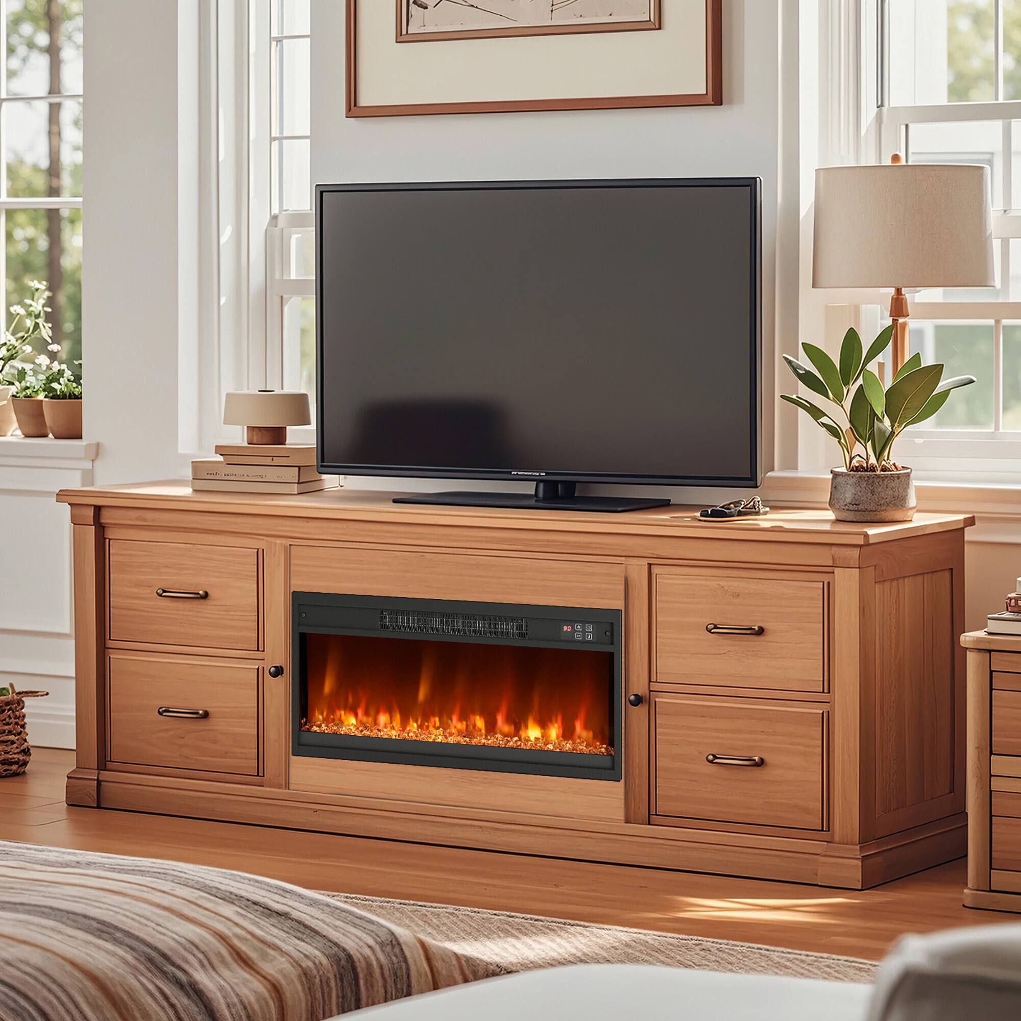 Alt View 3. Gymax - Gymax 26'' Electric Fireplace Insert Recessed 1500W Fireplace Heater w/ Remote Control - Black.