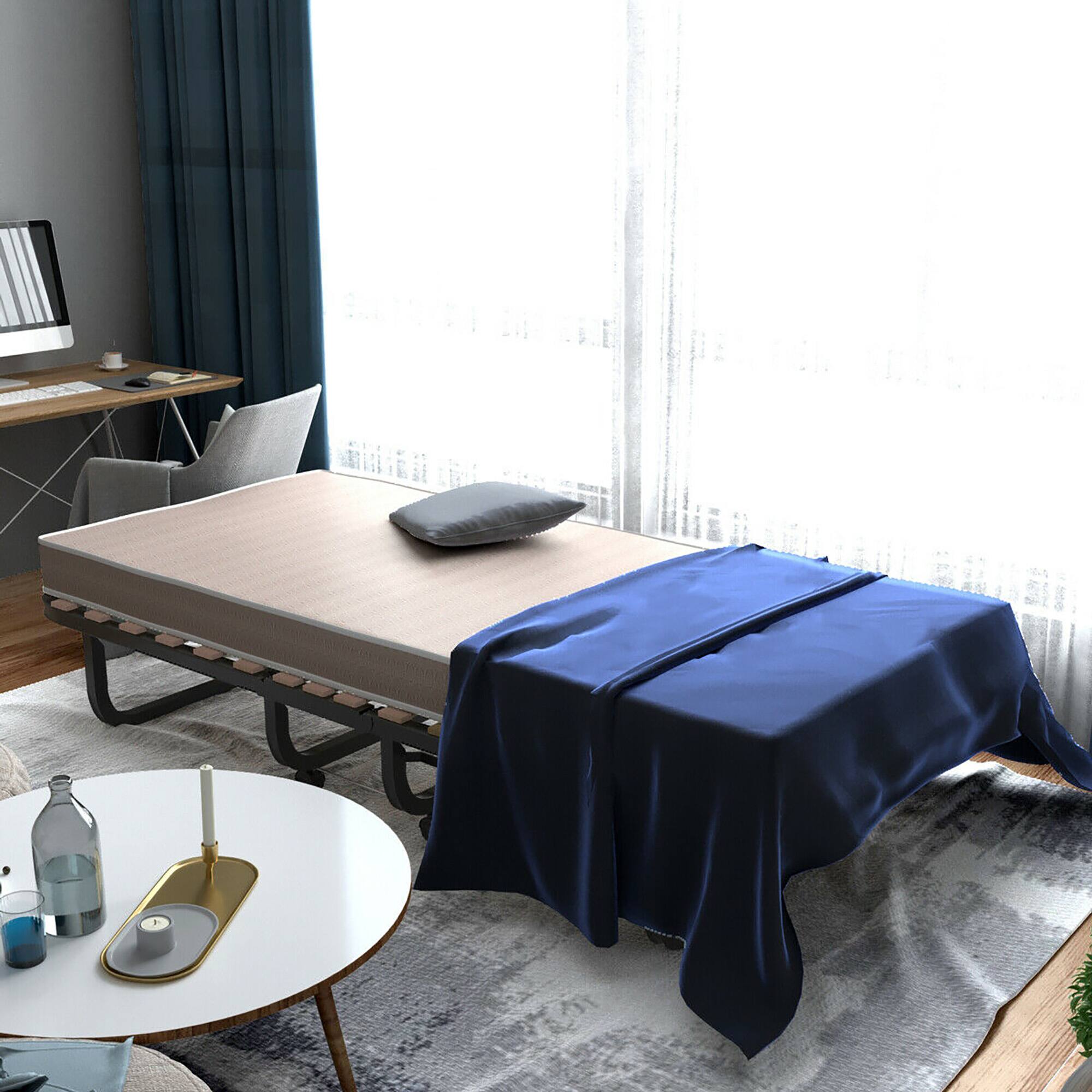 Alt View 2. Gymax - Gymax Folding Bed w/ Memory Foam Mattress Rollaway Metal Guest Bed Sleeper Made in Italy - Black + Beige.