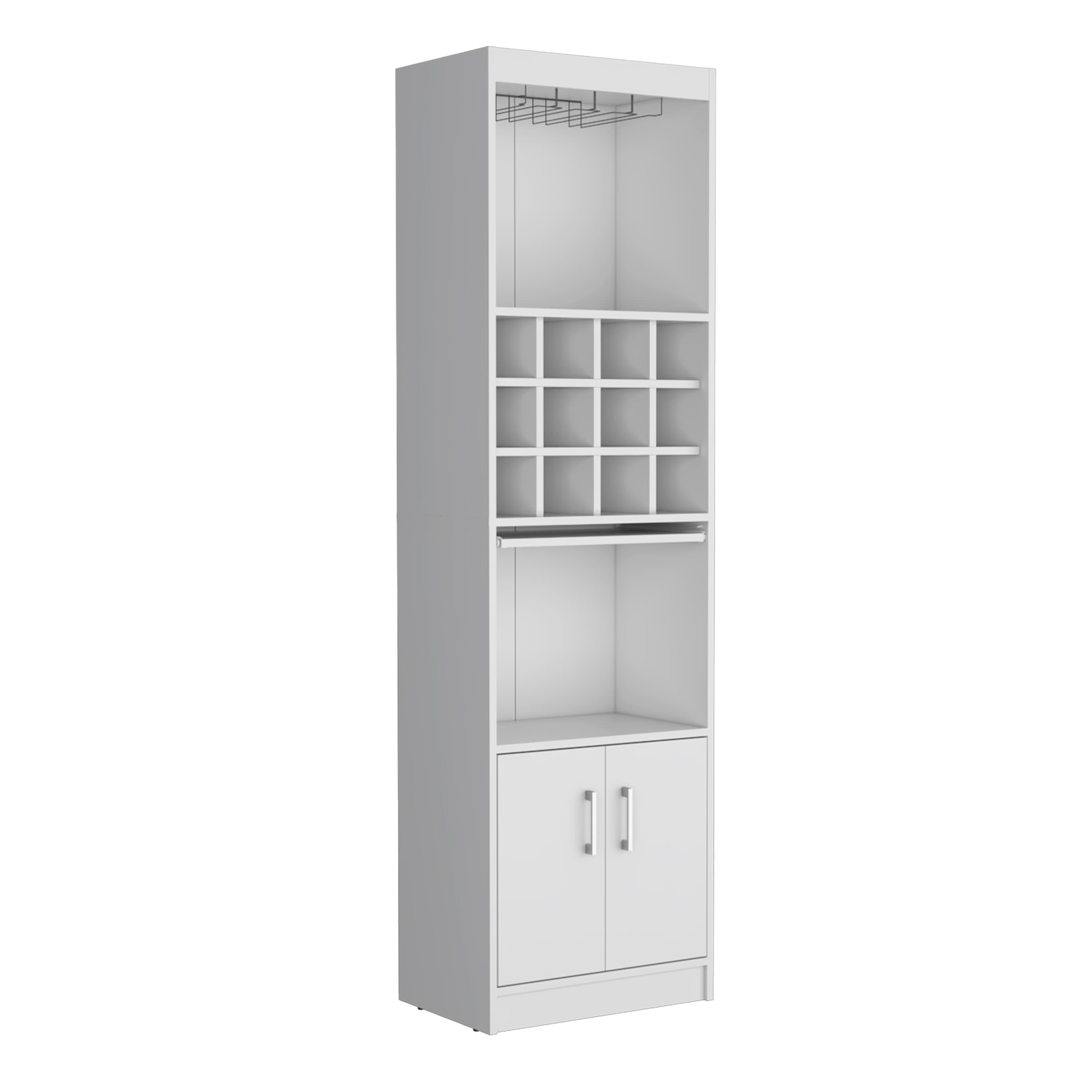 TuHome - Kevil 71-Inch Tall Bar Cabinet 5-Tier Modern Bar Cabinet With Glass Holder Stemware Rack, Wine Cabinet, Liquor Cabinet - White