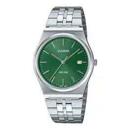 Casio - Men’s Stainless Steel Watch with Green Dial - MTP-B145D-3AVDF - Silver