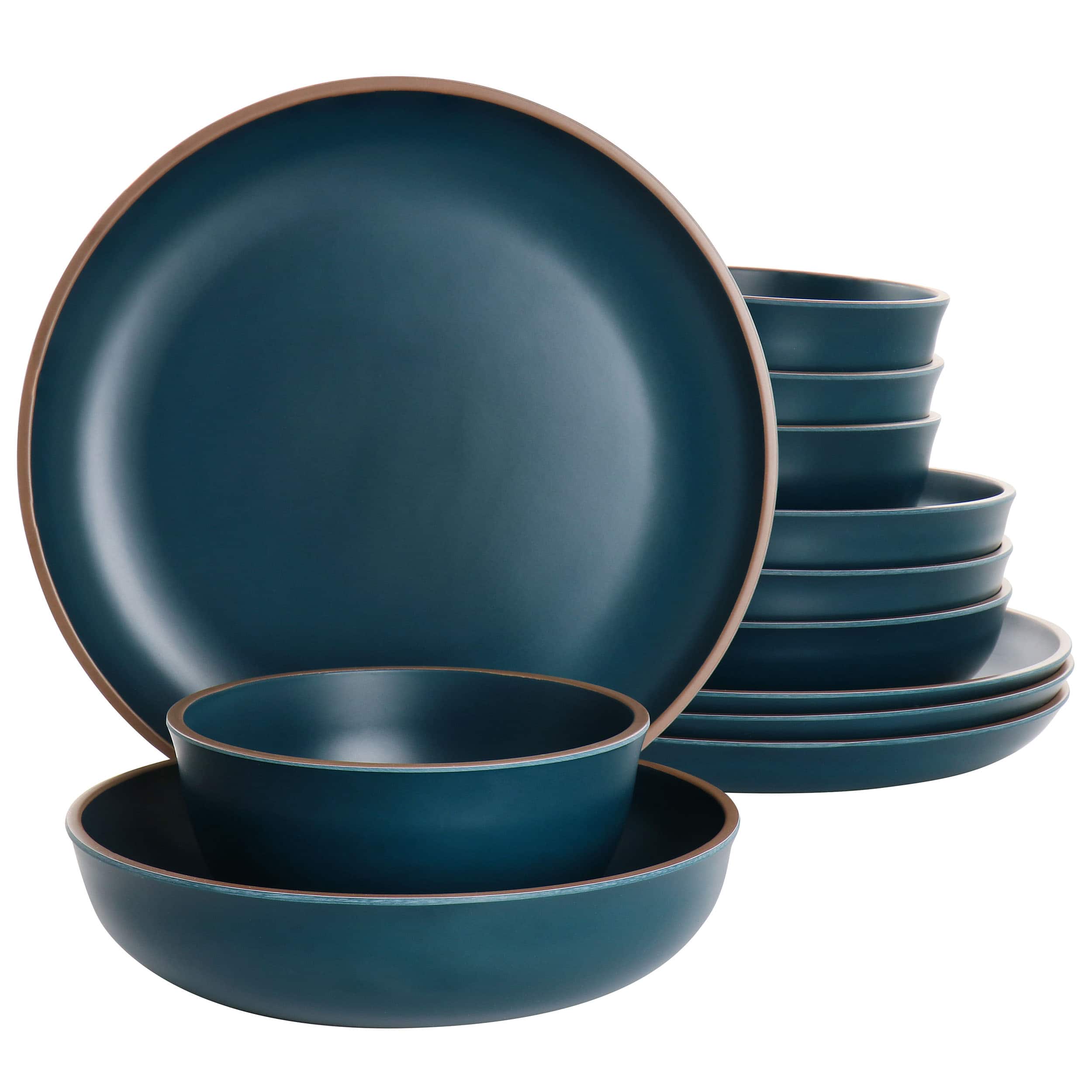 Front. Gibson - Gibson Home Rockabye 12 Piece Melamine Dinnerware Set in Dark Teal - Dark Teal.