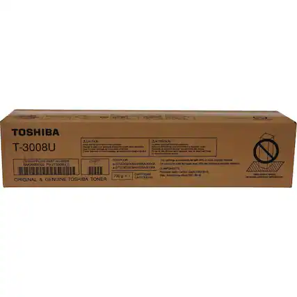 TOSHIBA T-3008U
CAUTION
ATTENTION
This cartridge is manufactured with 20% or more recycled material (IP)
SUPPLIER PART NUMBER (QIOTY) 6AK00000322 1
STUDIO2008A/2508A/3008A
CARTRIDGE 700 g x 1
ORIGINAL & GENUINE TOSHIBA TONER
COMPONENTS:
Polystyrene, Carbon black(1330-86-4)
Wax, Amorphous allca(7631-86-9)