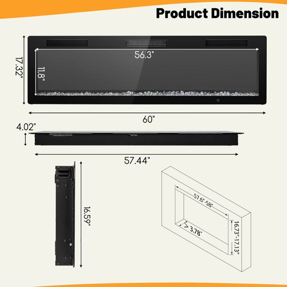 Product Dimension  
17.32" x 11.8" x 56.3"  
4.02" x 60" x 57.44"  
16.59"  
57.6"-58" x 3.78" x 16.73"-17.13"