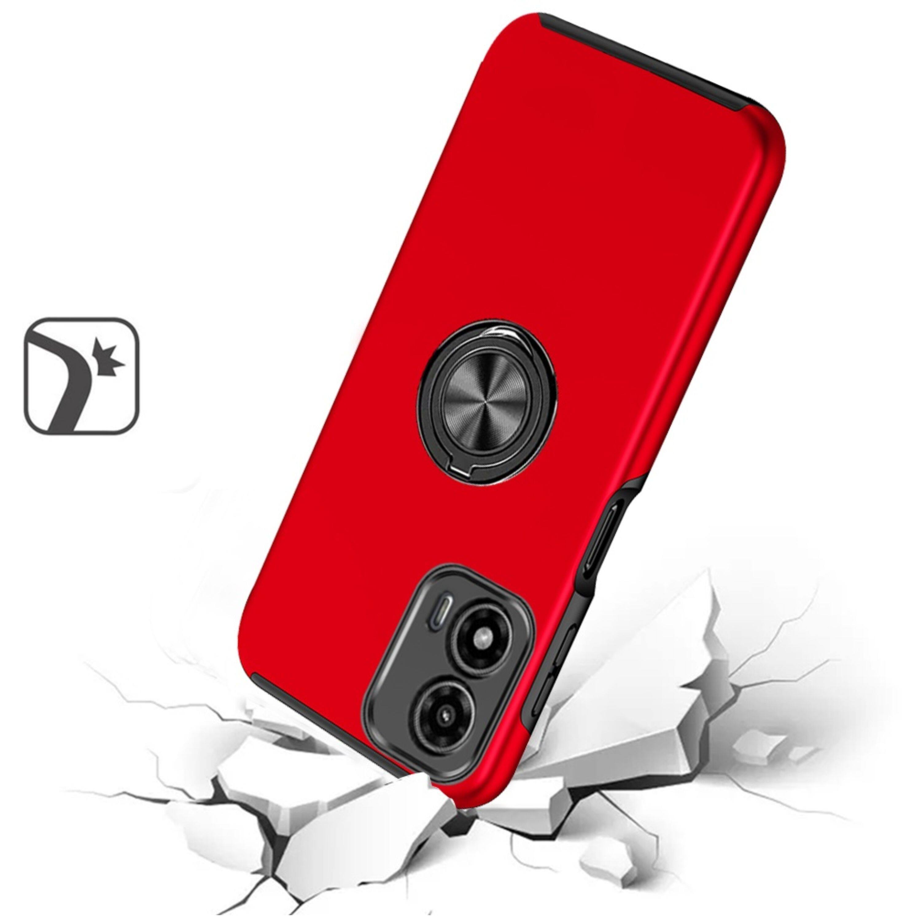 Left. Kitcheniva - Shockproof Magnetic Kickstand Case With Tempered Glass For Moto G 5G 2024 Red - Red.