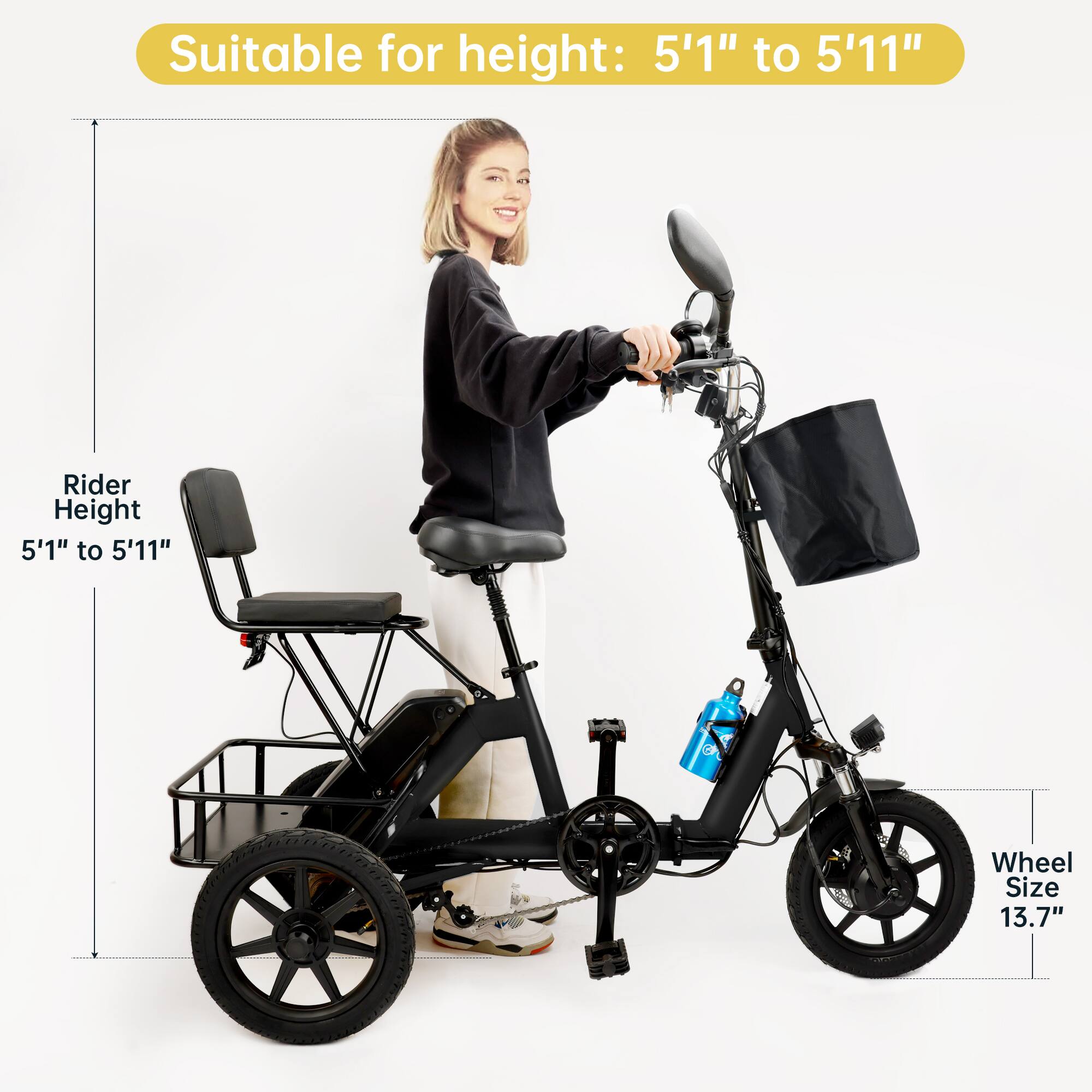 Suitable for height: 5'1" to 5'11"

Rider Height: 5'1" to 5'11"

Wheel Size: 13.7"