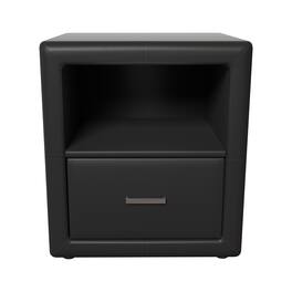 Boyd Sleep - Lombardi Faux Leather One Drawer Nightstand- Pre-Assembled- Low profile bedroom end table - Black