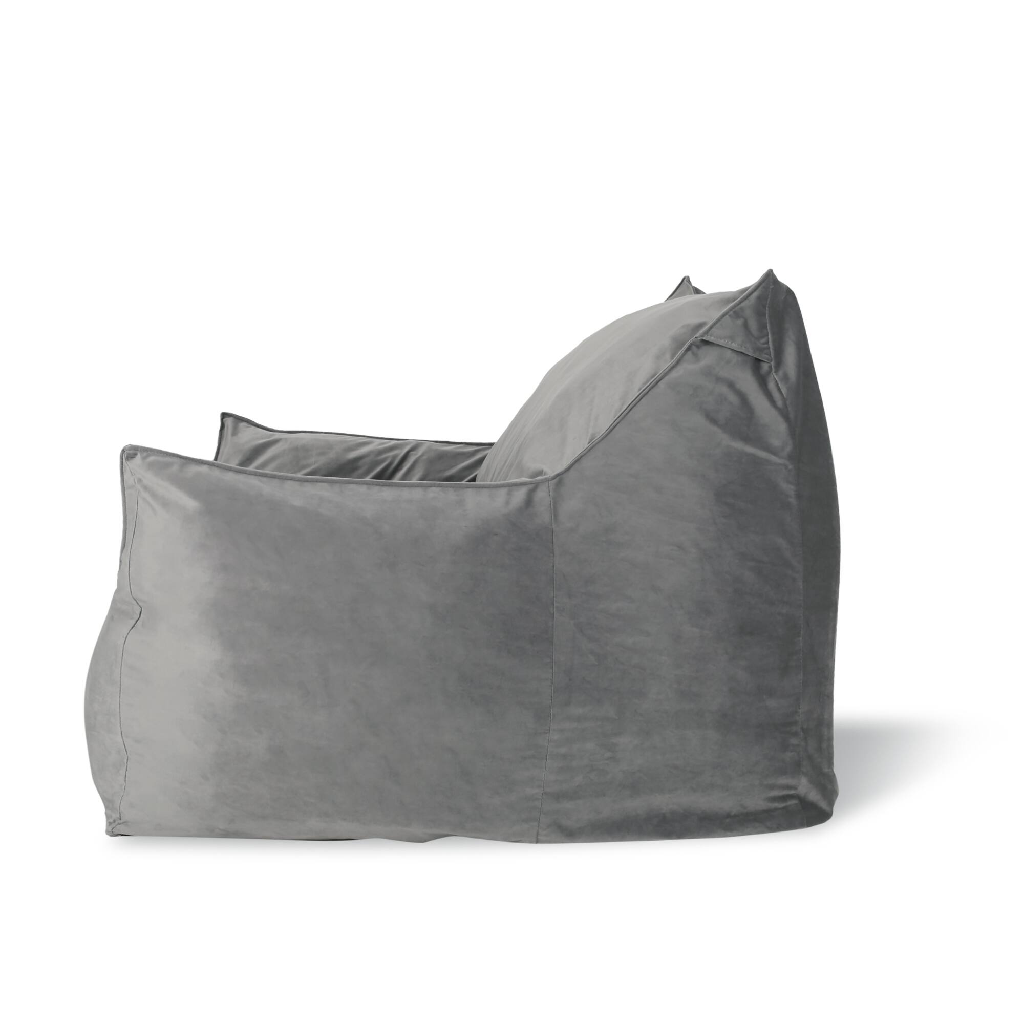 Alt View 2. GOODSILO - Luxurious Velveteen Bean Bag Chair with Comfortable Armrests for Cozy Seating - Grey.