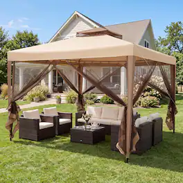 Costway - Outdoor 10' x 10' Gazebo Tent Camping Canopy with Steel Frame for Parties Gathering - Brown