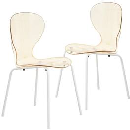 LeisureMod - Oyster Modern Transparent Side Chairs with White Metal Legs, Contemporary Dining Room Accent Desk Chairs, Set of 2 - Amber