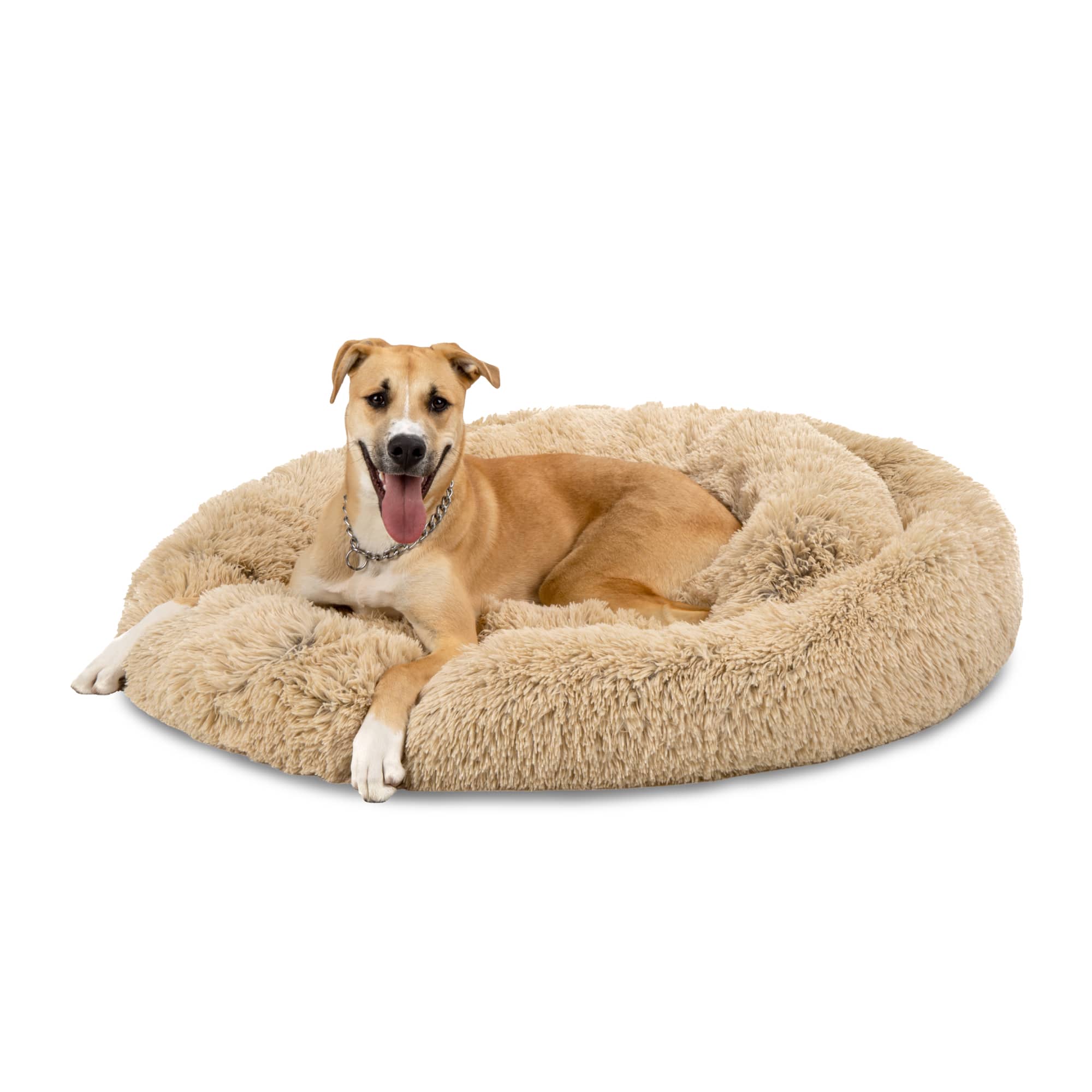 Front. Best Choice Products - Best Choice Products 45in Dog Bed Self-Warming Plush Shag Fur Donut Calming Pet Bed Cuddler - Brown - Brown.