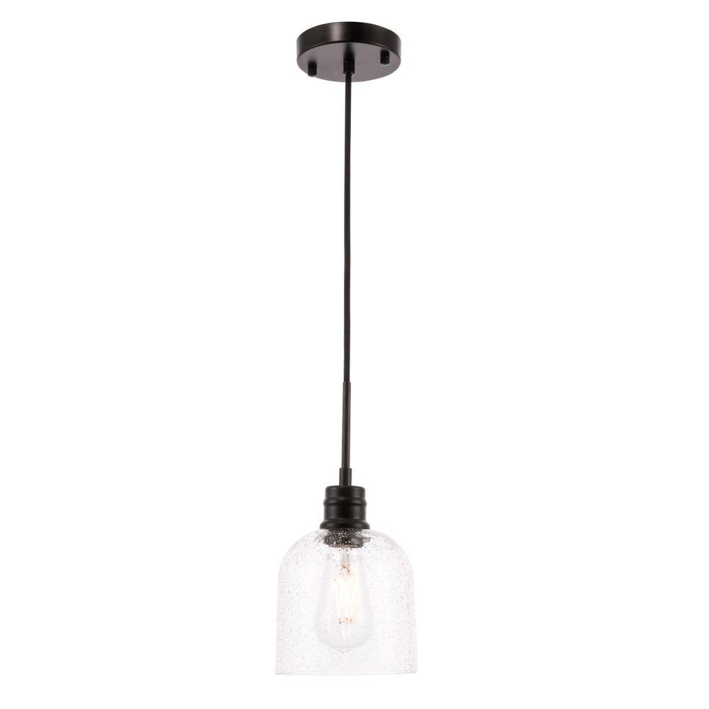 Front. Living District - Gabe 1 light Black and Clear seeded glass pendant - Black And Clear Seeded Glass.