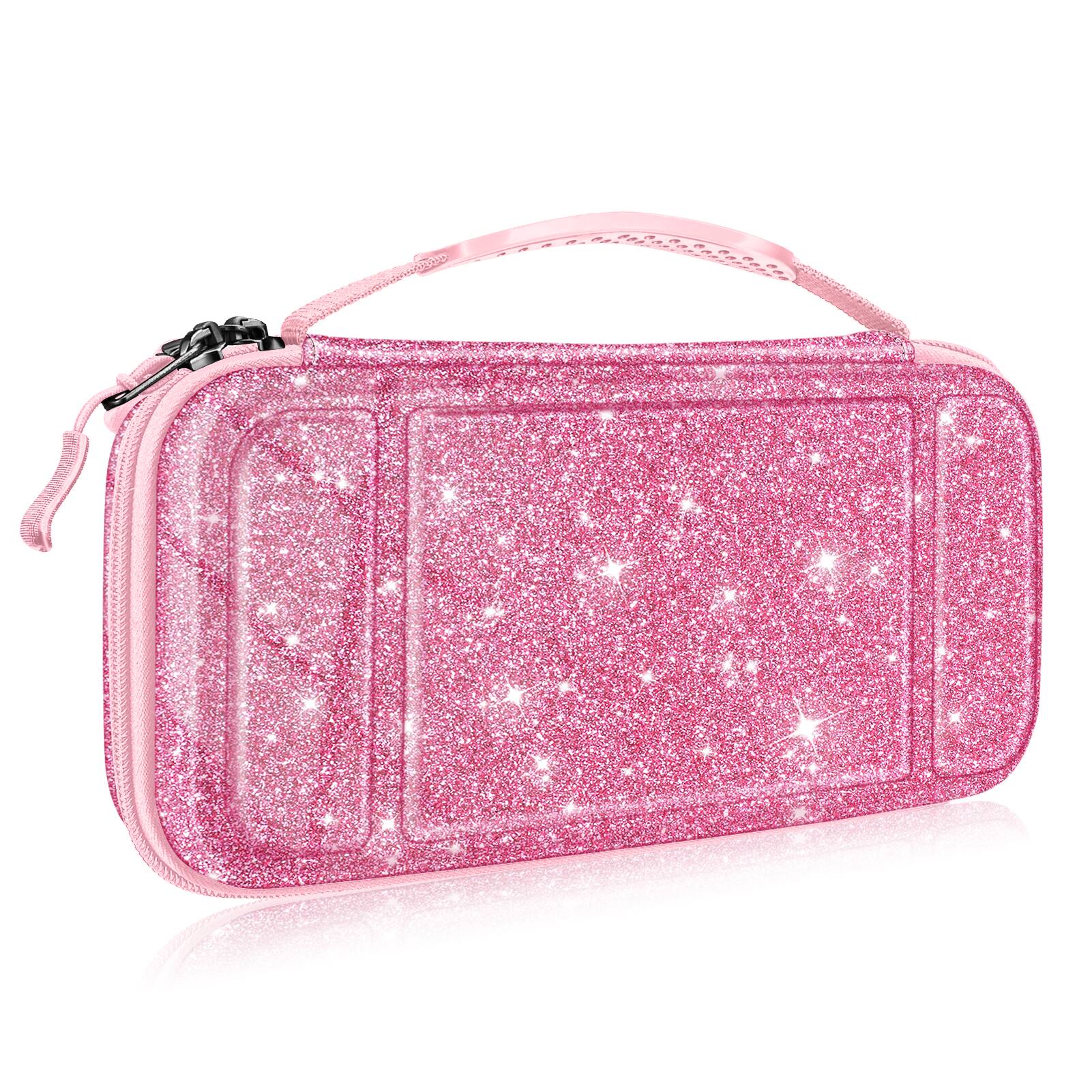 Left. Fintie - Carrying Case for Nintendo Switch (2017) / Nintendo Switch OLED Model (2021) Shockproof Portable Travel Storage Bag - Glittering Pink.