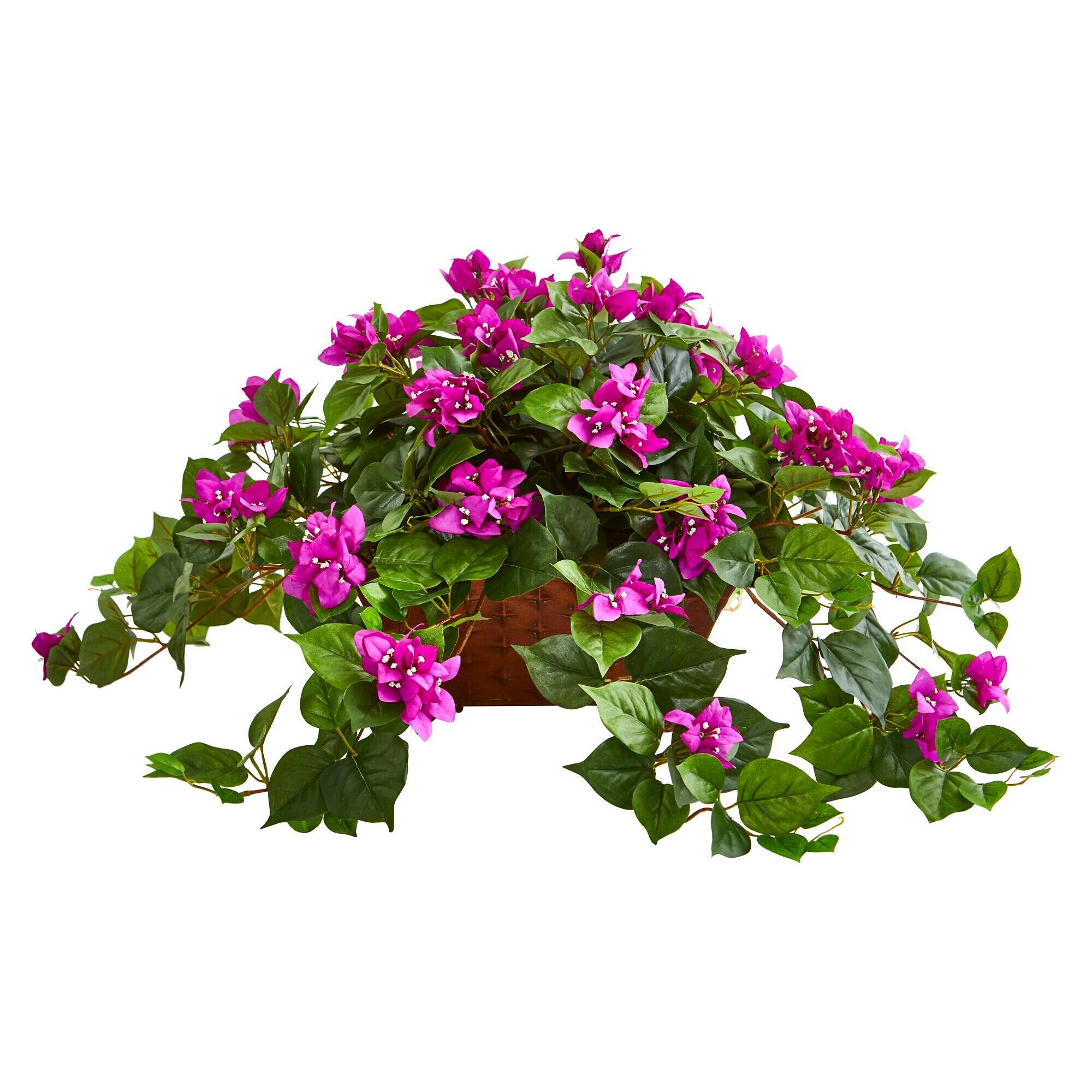 Left. BreeBe - 17" Bougainvillea Artificial Plant in Metal Planter - Beauty.