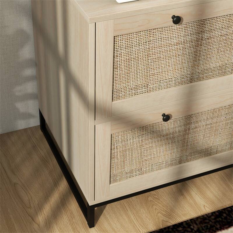 Alt View 4. HTUTWOO - 2 Drawer File Cabinet - Vertical Filing Cabinet with Lock and Keys, Rattan Drawers, Adjustable Hanging Bar for A4 Size - Natural.