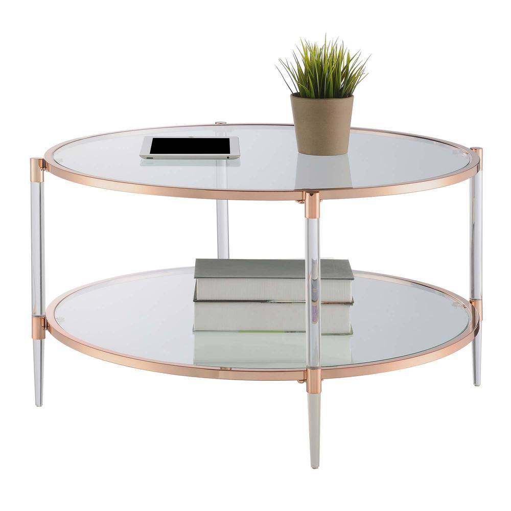 Angle. Convenience Concepts - Royal Crest 2 Tier Acrylic Glass Coffee Table - Rose Gold/Glass/Metallic.