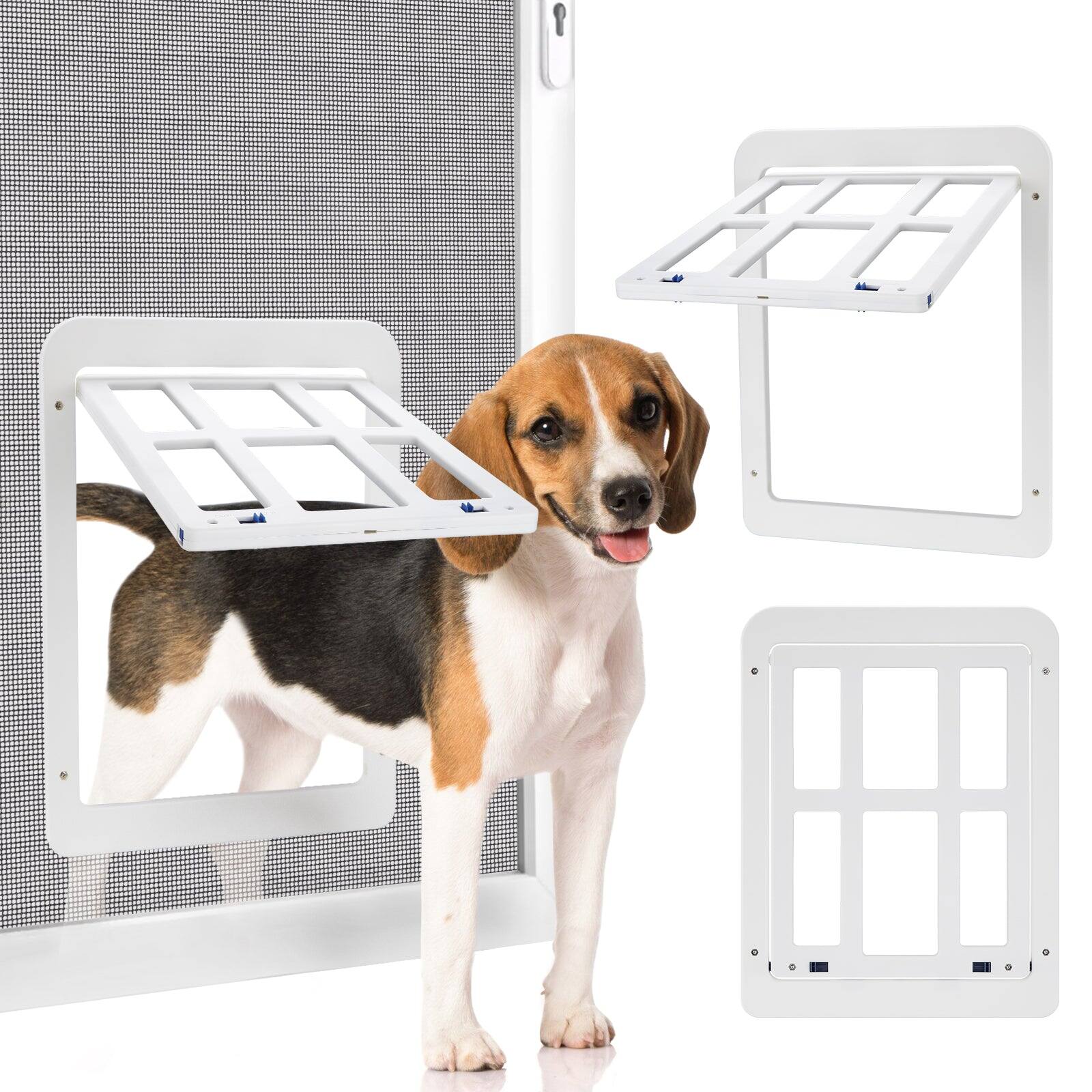 Front. Ownpets - Screen Door Lockable Magnetic Self-Closing for Dogs Cats, White.