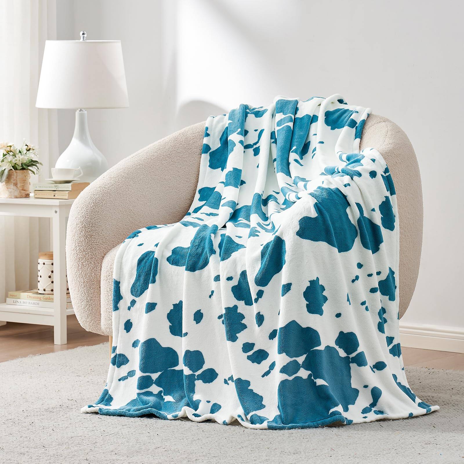 Teal Blue Cow Throw (50" x 60")