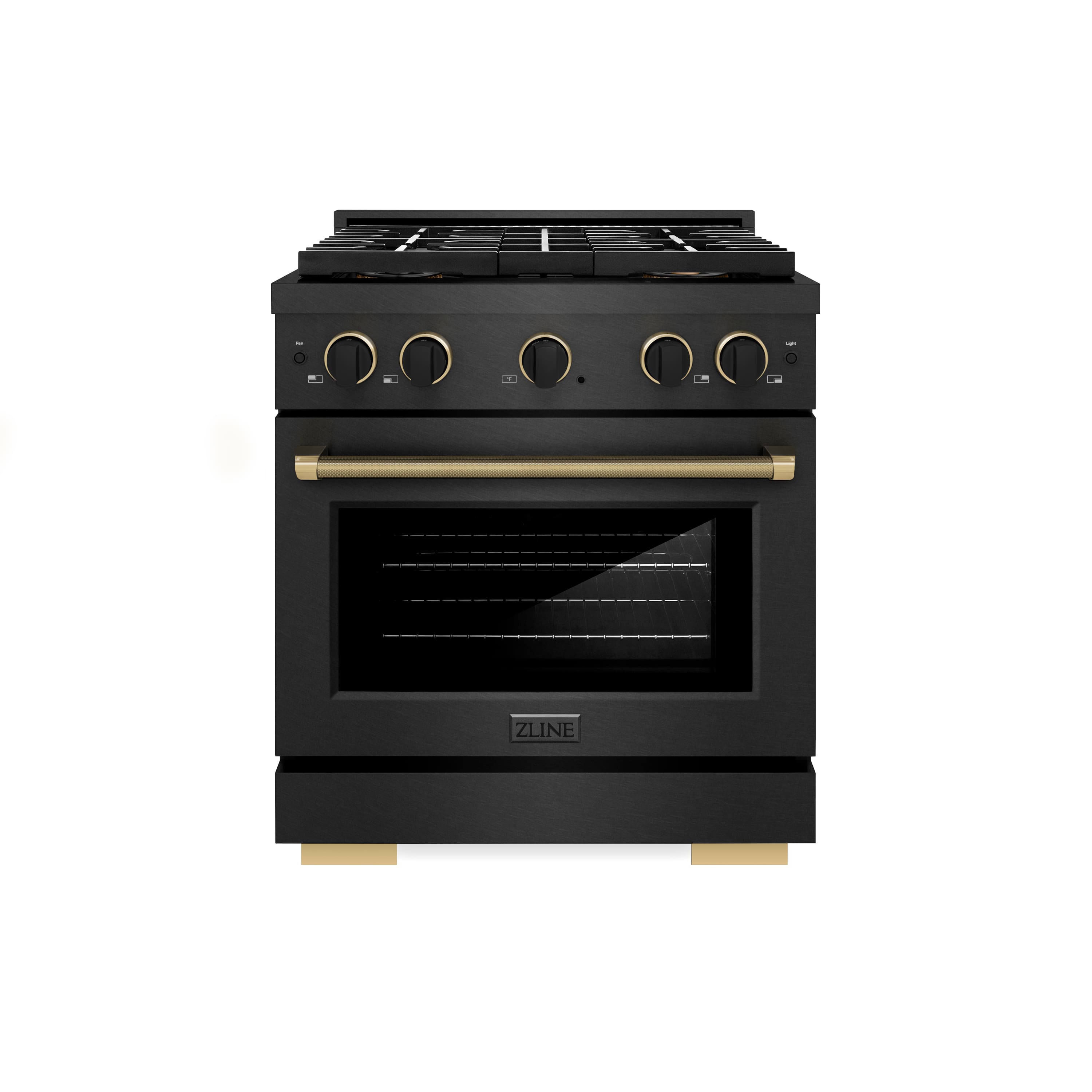 Front. ZLINE - ZLINE Designer 30 in. 4.2 cu. ft. Freestanding DuoPro Dual Fuel Range in Black Satin Steel with Black and Bronze Accents - Black Satin Stainless Steel.