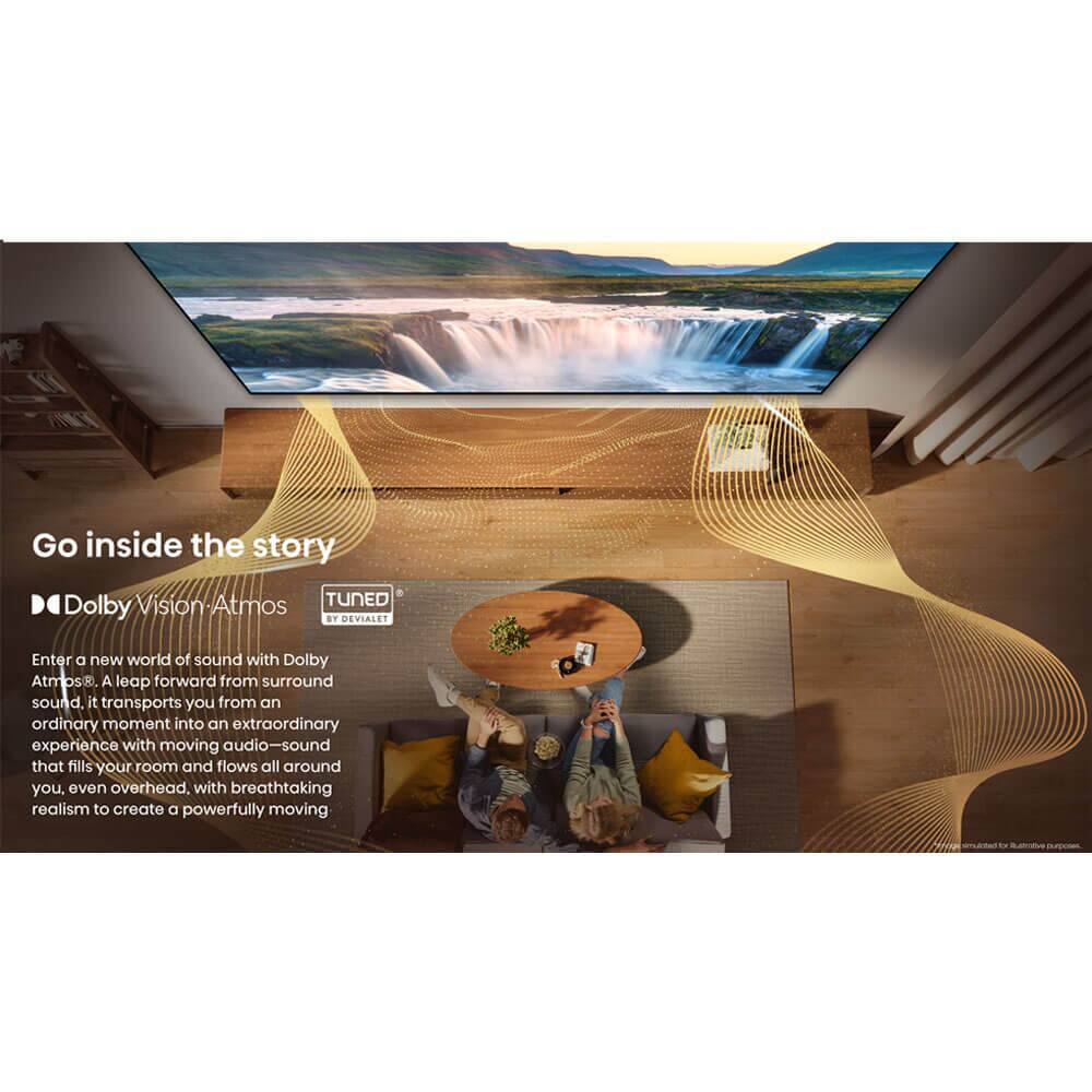 Go inside the story

Dolby Vision-Atmos  
TUNED BY DEVIALET

Enter a new world of sound with Dolby Atmos. A leap forward from surround sound. It transports you from an ordinary moment into an extraordinary experience with moving audio—sound that fills your room and flows all around you, even overhead, with breathtaking realism to create a powerfully moving experience.