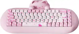Wikistore - C68 Wireless Mechanical Keyboard,Hot Swap,Triple Mode BT5.0/2.4G/Wired,RGB Backlit,Cute Cat Silicone - Pink