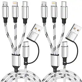 PARKER SLATER - Travel Essentials 5-in-1 Multi Charging Cable (2 Pack, 5FT), Universal Nylon Braided Charger Cord USB-A/USB-C to Type-C/ - White&Black
